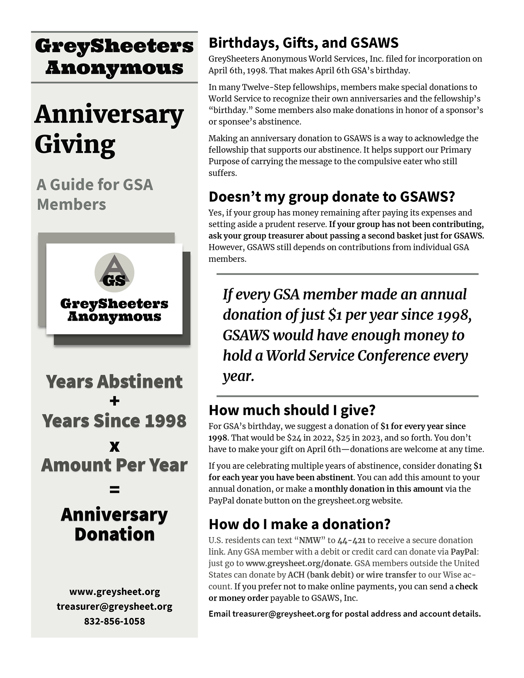 2022 Anniversary Donations Flyer