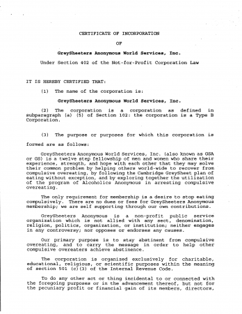 GSAWS, Inc. Certificate of Incorporation